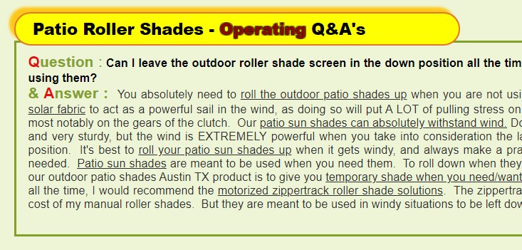 How to operate my Outdoor Patio Solar Shades.