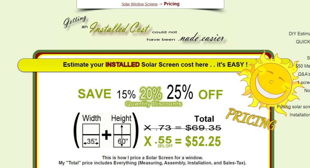 austin texas solar screen pricing page